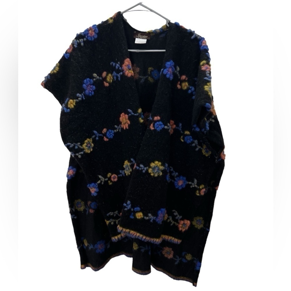 Iperico Flower Knit Shawl Wool Cardigan Made In Italy one size fits most